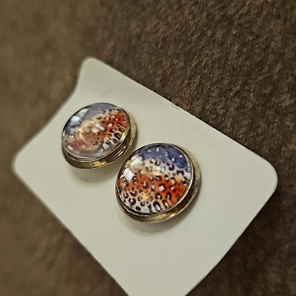 3/$30 Fourth of July Animal Leopard Print Glass Dome Button Earrings - Picture 4 of 7